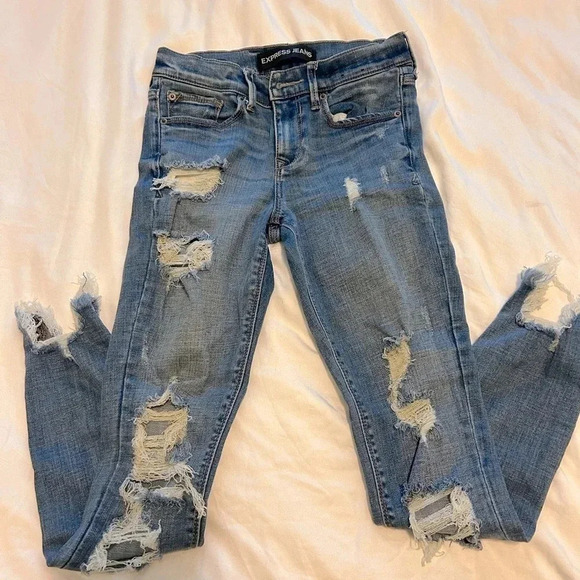 Express Denim - Express Jeans Performance Stretch Skinny Midrise Distressed Jeans - 0